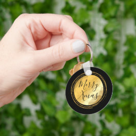 Schwarzer und goldener metallischer Weihnachtstext Schlüsselanhänger