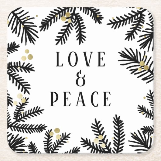 Schwarzer und goldener Pine und Berries Urlaub Rechteckiger Pappuntersetzer (Vorderseite)