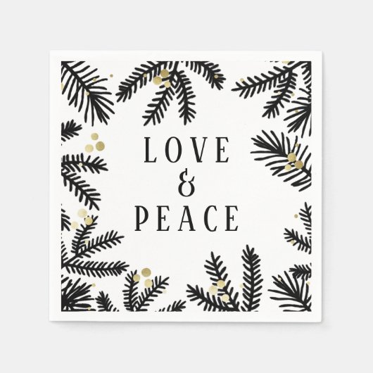 Schwarzer und goldener Pine und Berries Urlaub Serviette (Vorderseite)