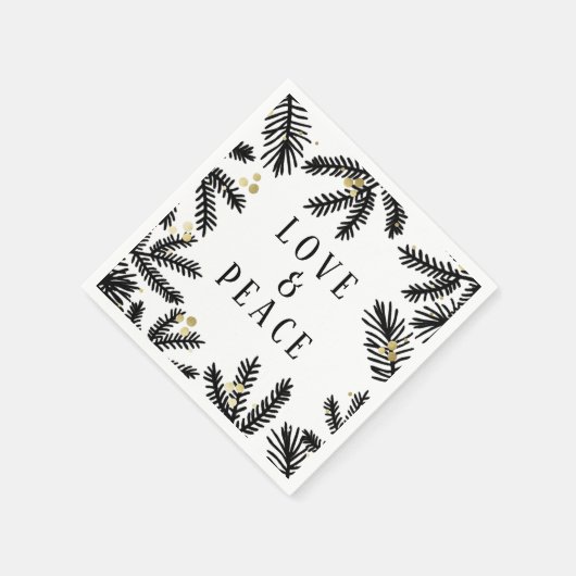 Schwarzer und goldener Pine und Berries Urlaub Serviette (Ecke)