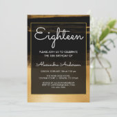 Schwarzer und goldener Pinselstrich Stroke 18. Geb Einladung (Stehend Vorderseite)