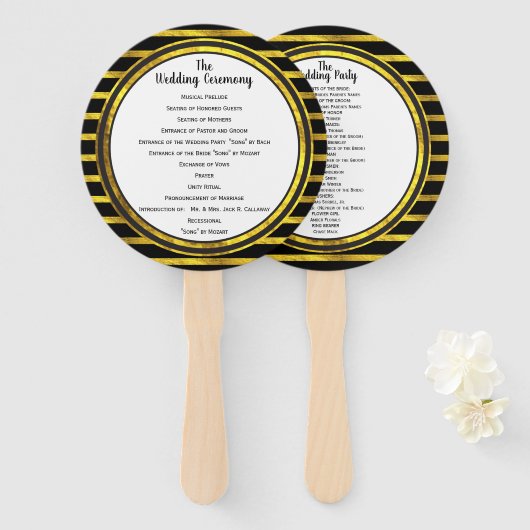 Schwarzer und goldener Rahmen Hochzeitsprogramm-Fä Fächer (Vorne und Hinten)