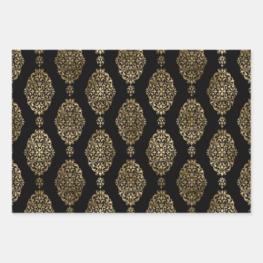 Schwarzer und goldener Schädel, Fledermäuse und Ve Geschenkpapier Set (Vorderseite 3)