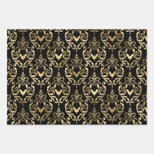 Schwarzer und goldener Schädel, Fledermäuse und Ve Geschenkpapier Set (Vorderseite 2)