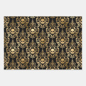 Schwarzer und goldener Schädel, Fledermäuse und Ve Geschenkpapier Set (Vorderseite)