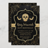 Schwarzer und goldener Schädel und Spinnennetze 21 Einladung (Vorne/Hinten)