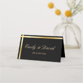 Schwarzer und goldener Streifen Moderne Hochzeit Platzkarte (Rückseite)