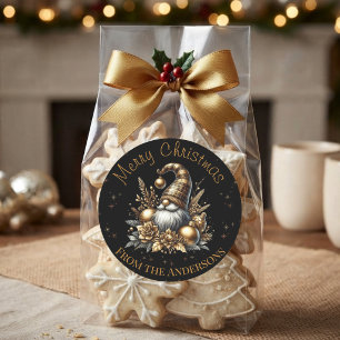 Schwarzer und goldener Weihnachts-Gnom Runder Aufkleber
