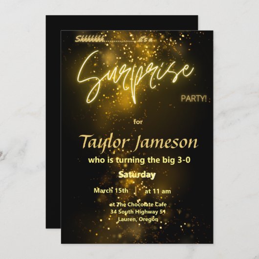 Schwarzer und Goldstaub überraschen einzigartige Q Einladung (Vorne/Hinten)