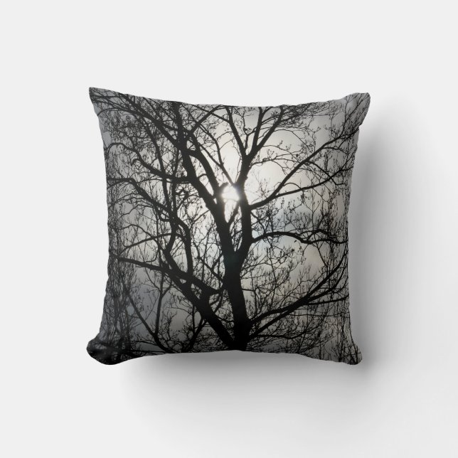 Schwarzer und grauer Baum Kissen (Vorderseite)
