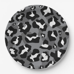 Schwarzer und grauer Leopardenprint Pappteller