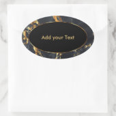 Schwarzer und grauer Marmor mit goldenen Akzenten Ovaler Aufkleber (Tasche)