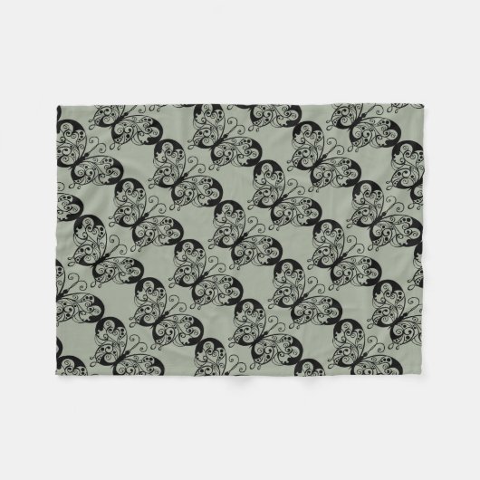 Schwarzer und grauer Schmetterling Fleecedecke (Vorderseite (Horizontal))