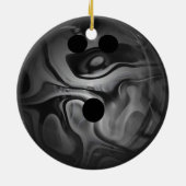 Schwarzer und grauer Strudel-Bowlings-Ball Keramik Ornament (Hinten)
