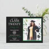 Schwarzer und grüner Abschluss Einladung mit Foto (Stehend Vorderseite)