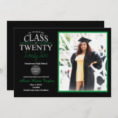 Schwarzer und grüner Abschluss Einladung mit Foto (Vorne/Hinten)