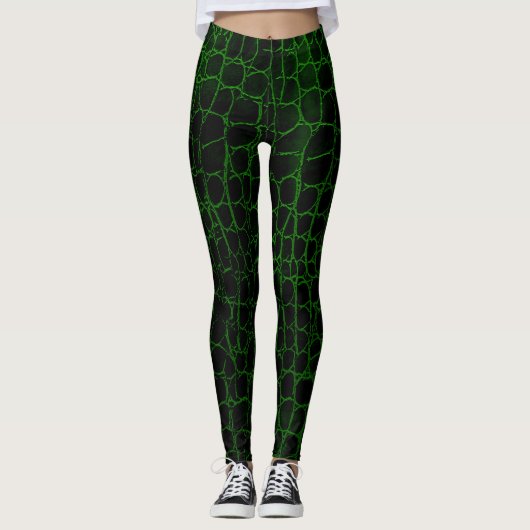 Schwarzer und grüner Alligator Leggings (Vorderseite)