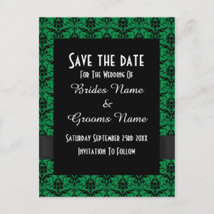Schwarzer und grüner Damast Save the Date Ankündigungspostkarte