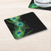 Schwarzer und grüner Pfau Rechteckiger Pappuntersetzer (angewinkelt)