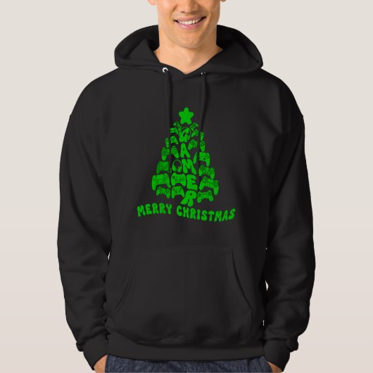 Schwarzer und grüner Weihnachtsbaum mit Controller Hoodie (Vorderseite)