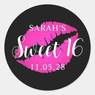 Schwarzer und heißrosa Ombre-Lippenstift Sweet 16 Runder Aufkleber