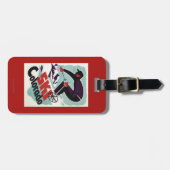 Schwarzer und lila gekleideter Skier Gepäckanhänger (Vorderseite horizontal)