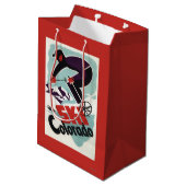 Schwarzer und lila gekleideter Skier Mittlere Geschenktüte (Rückseite Schrägansicht)