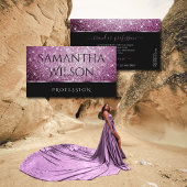 Schwarzer und Lila Glitzer Leuchtende Sterne Elega Visitenkarte