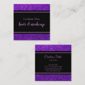 Schwarzer und Lila Glitzer Quadratische Visitenkarte (Vorne/Hinten)