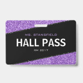 Schwarzer und Lila Glitzer Schullehrer Hall Pass Ausweis (Vorderseite)