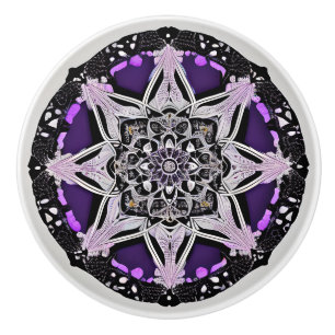Schwarzer und Lila Mandala Keramik Knob Keramikknauf