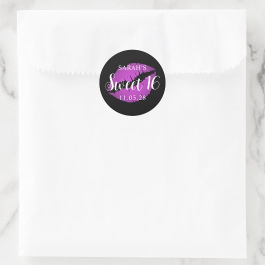 Schwarzer und Lila Ombre Lipstick Sweet 16 Runder Aufkleber (Tasche)
