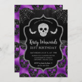 Schwarzer und Lila Schädel und Spinnennetz 21. Geb Einladung (Vorne/Hinten)