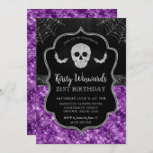 Schwarzer und Lila Schädel und Spinnennetz 21. Geb Einladung (Vorne/Hinten)