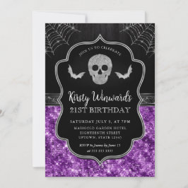 Schwarzer und Lila Schädel und Spinnennetz 21. Geb Einladung