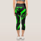 Schwarzer und neonfarbener Kalkgrün Capri Leggings (Rückseite)
