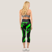 Schwarzer und neonfarbener Kalkgrün Capri Leggings (Rückseite)