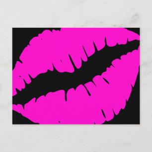 Schwarzer und Neonrosa Lippenstift Kalligrafie Dan Postkarte