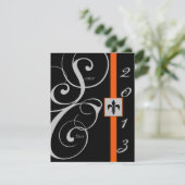 Schwarzer und orange Rolle-Band-Abschluss Einladung (Stehend Vorderseite)