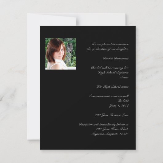 Schwarzer und orange Rolle-Band-Abschluss Einladung (Rückseite)