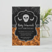 Schwarzer und orangefarbener Schädel und Koblaufba Einladung (Stehend Vorderseite)