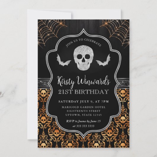 Schwarzer und orangefarbener Schädel und Koblaufba Einladung (Vorderseite)