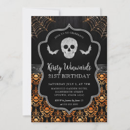 Schwarzer und orangefarbener Schädel und Koblaufba Einladung