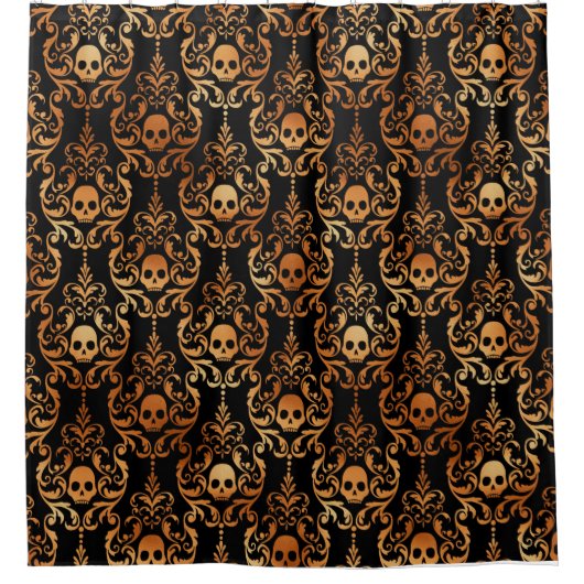 Schwarzer und orangefarbener Schädelduschvorhang Duschvorhang (Vorderseite)