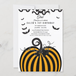 Schwarzer und orangener Kürbis Halloween 1. Geburt Einladung
