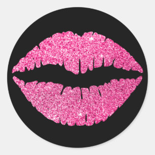 Schwarzer und rosa Glitter-Lippenstift Runder Aufkleber