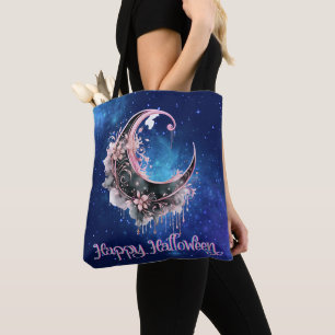 Schwarzer und rosa Halbmond sternenbesahtes Hallow Tasche