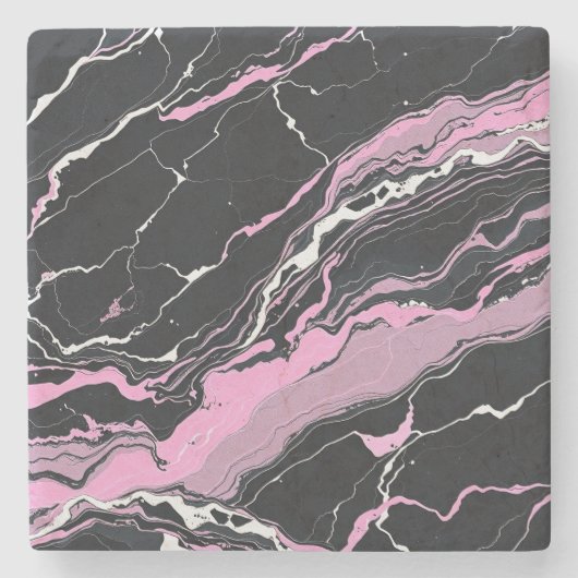 Schwarzer und rosa Marmor Steinuntersetzer (Vorderseite)