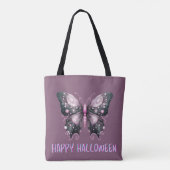 Schwarzer und rosa Schmetterling Frohe Halloween Tasche (Rückseite)