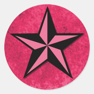 Schwarzer und rosa Star Runder Aufkleber